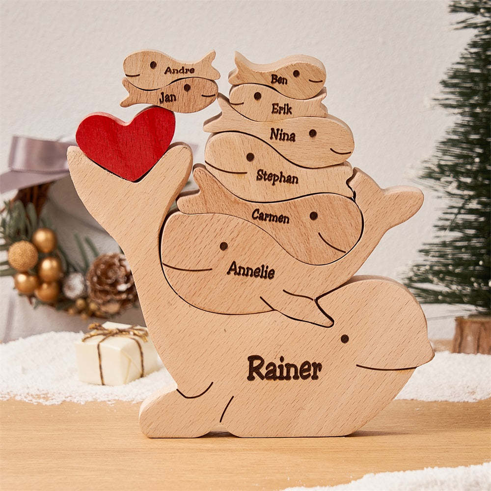 Custom Names Wooden Dolphins Family Puzzle Home Decor Christmas Gifts - Get Photo Blanket