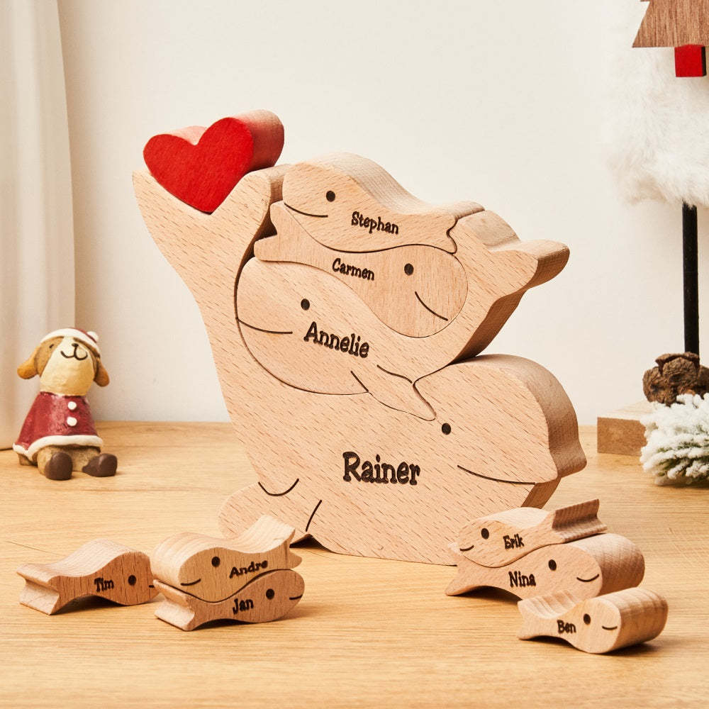 Custom Names Wooden Dolphins Family Puzzle Home Decor Christmas Gifts - Get Photo Blanket