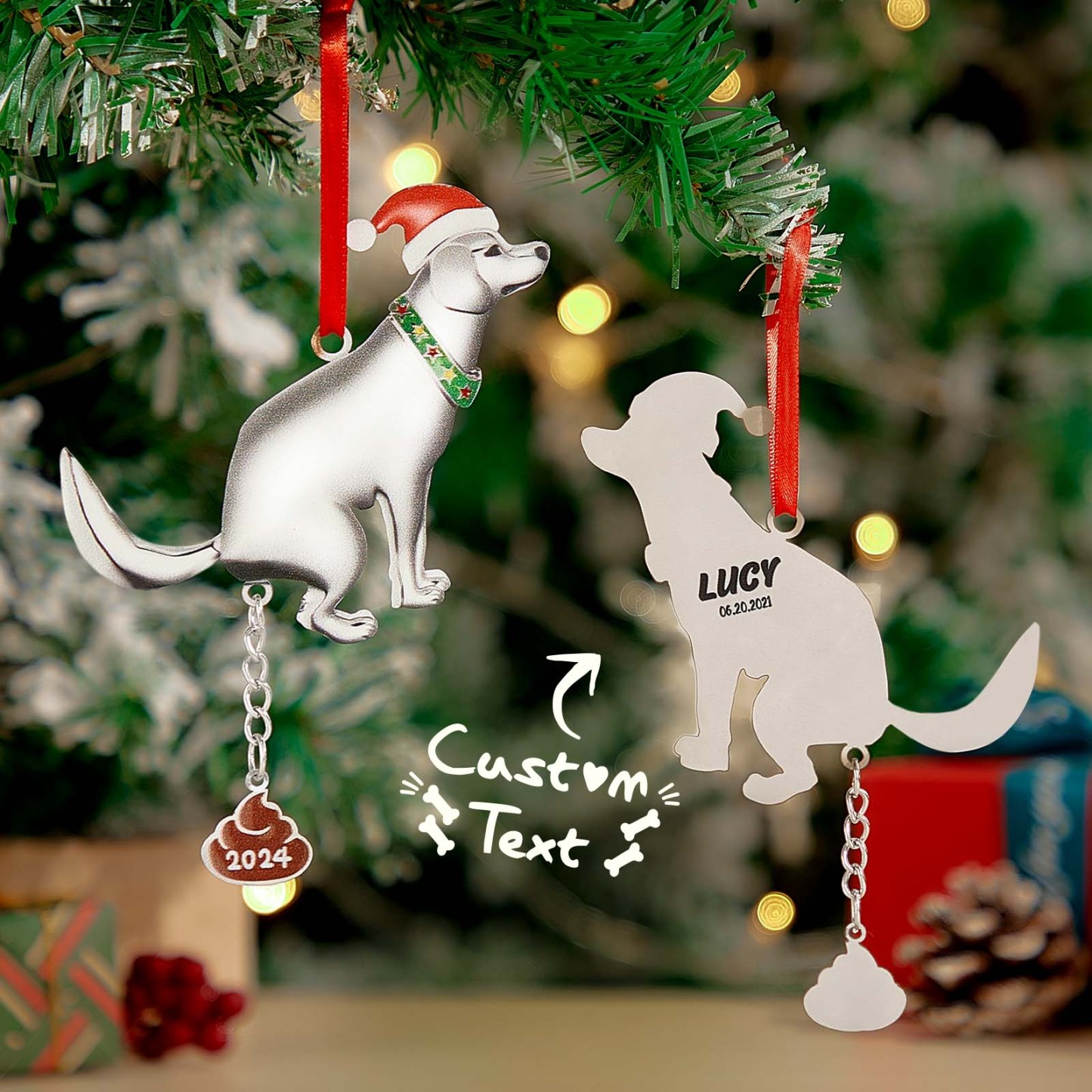 Personalized Funny Pooping Dog Ornament for Christmas Tree Decoration Gifts for Family Friends - Get Photo Blanket