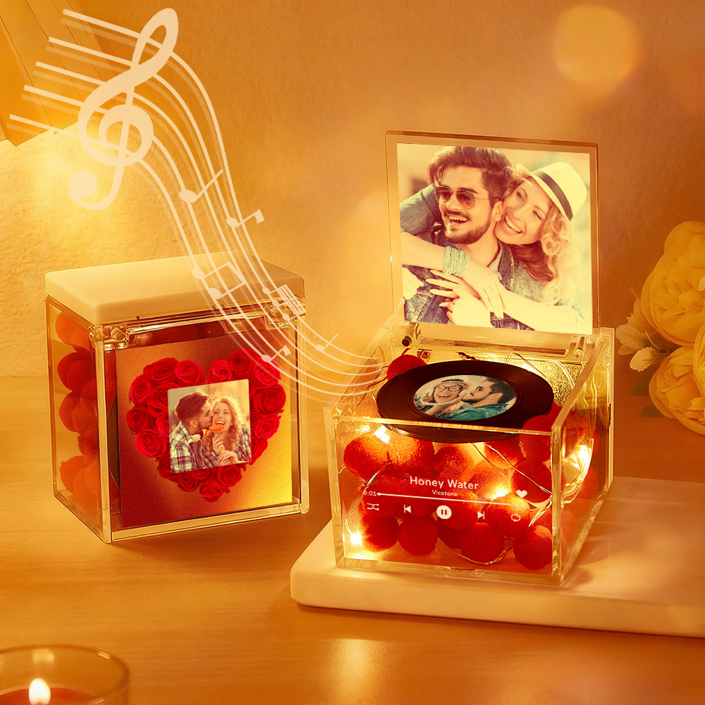 Premium Mini Music Record Auto-Music Player Custom Photo with Light Personalized Music Acrylic Box - Get Photo Blanket