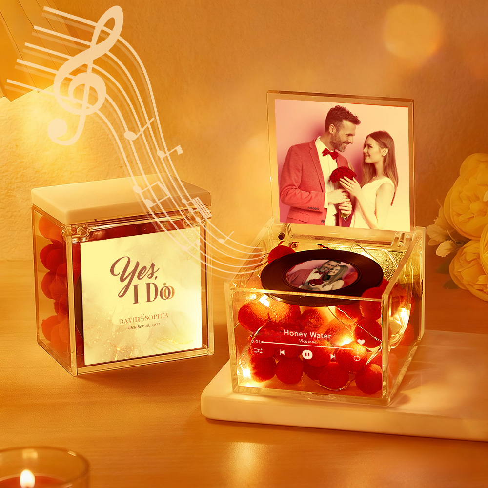 Premium Mini Music Record Auto-Music Player Custom Photo with Light Personalized Music Acrylic Box - Get Photo Blanket