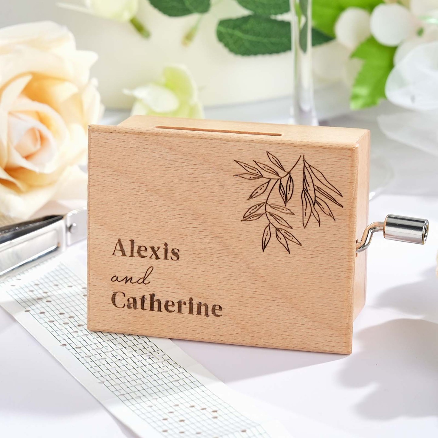Melocraft Custom Wedding Hand Crank Paper Strip Music Box Personalized Music Box With Paper Strips Personalized Engraving