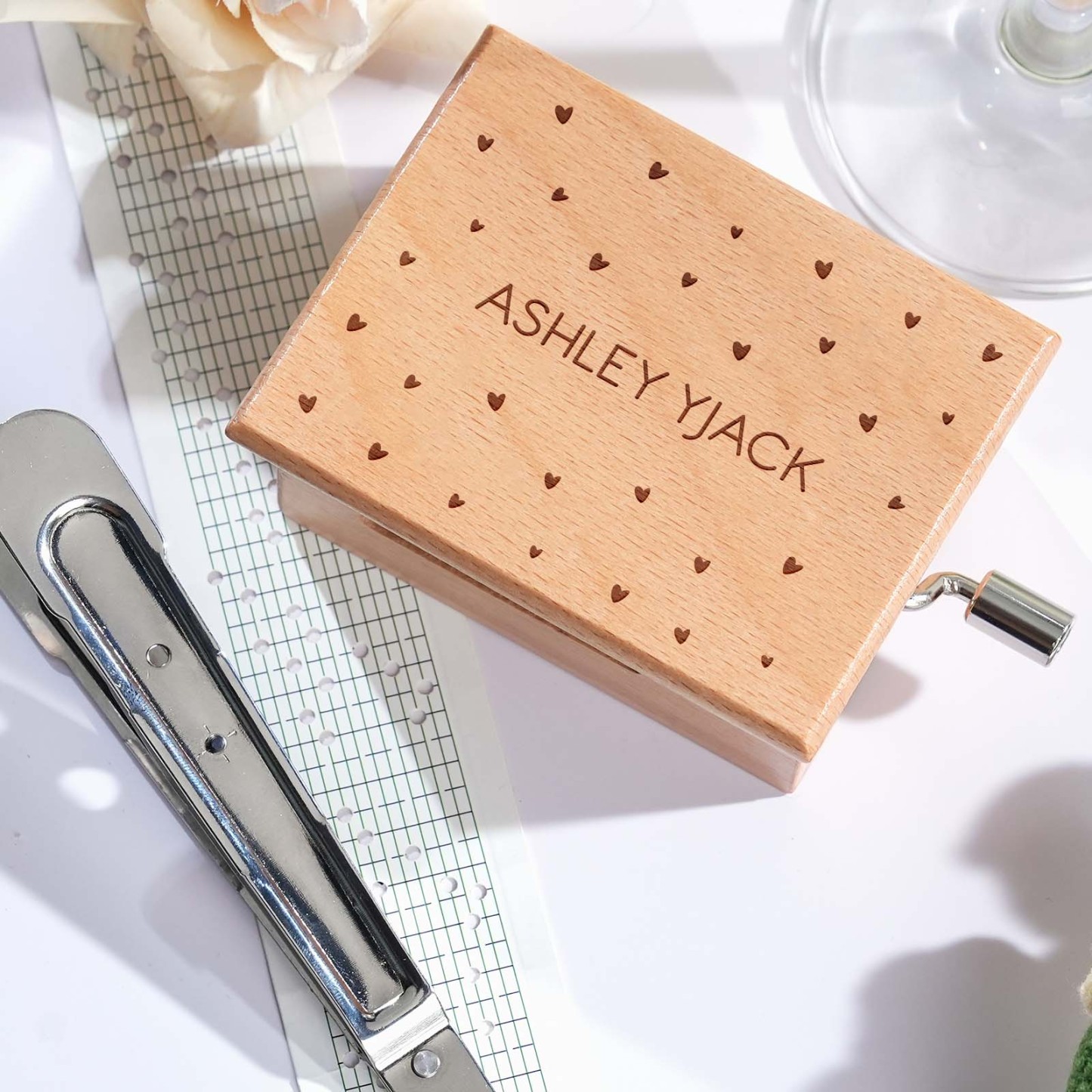 Melocraft Custom Wedding Hand Crank Paper Strip Music Box Personalized Music Box With Paper Strips Personalized Engraving
