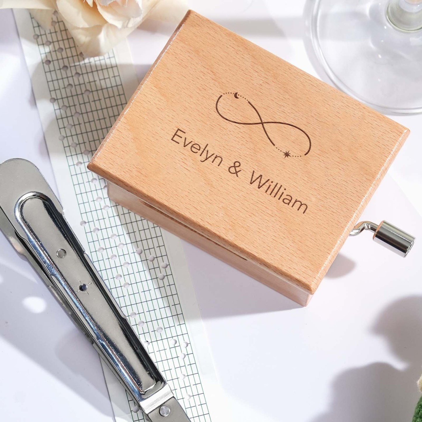 Melocraft Custom Wedding Hand Crank Paper Strip Music Box Personalized Music Box With Paper Strips Personalized Engraving