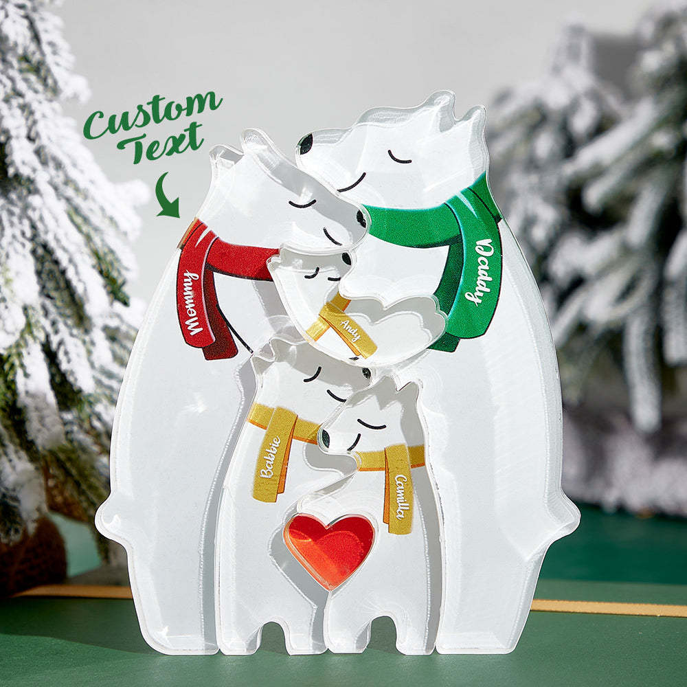 Custom Names Hugging Bear Family Acrylic Bear Family Puzzle Home Decor Christmas Gifts - Get Photo Blanket