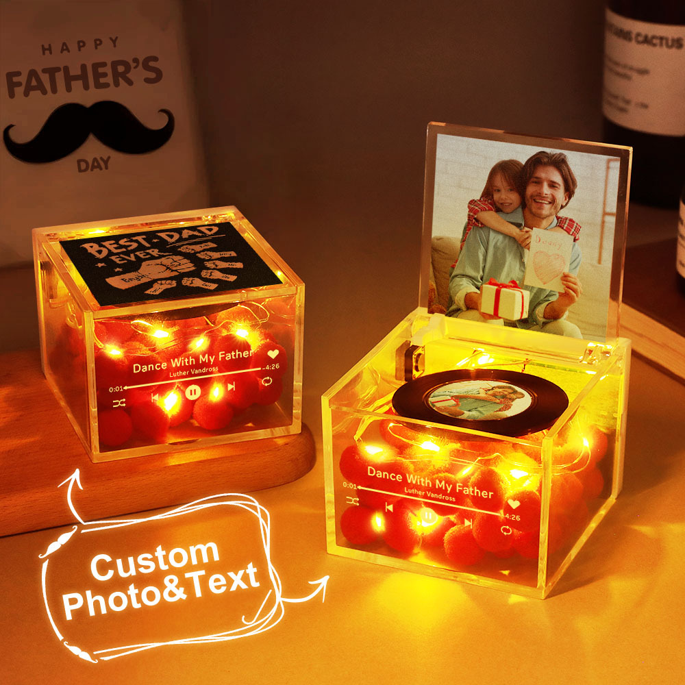 The Best Dad Ever Fist Bump Custom Mini Vinyl Record Player Automatic Music Player Personalized Gifr For Pops On Father's Day - Get Photo Blanket