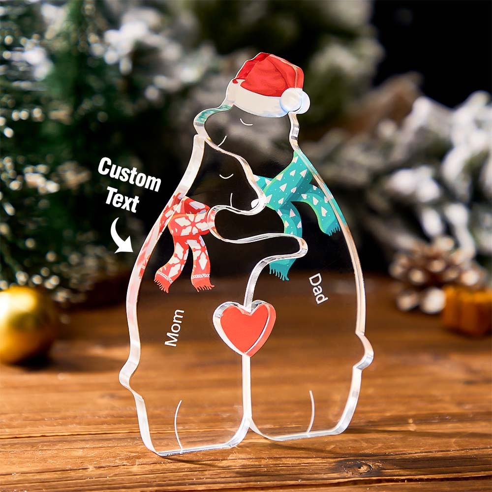 Custom Names Christmas Hugging Bear Family Acrylic Bear Family Puzzle Home Decor Christmas Gifts - Get Photo Blanket