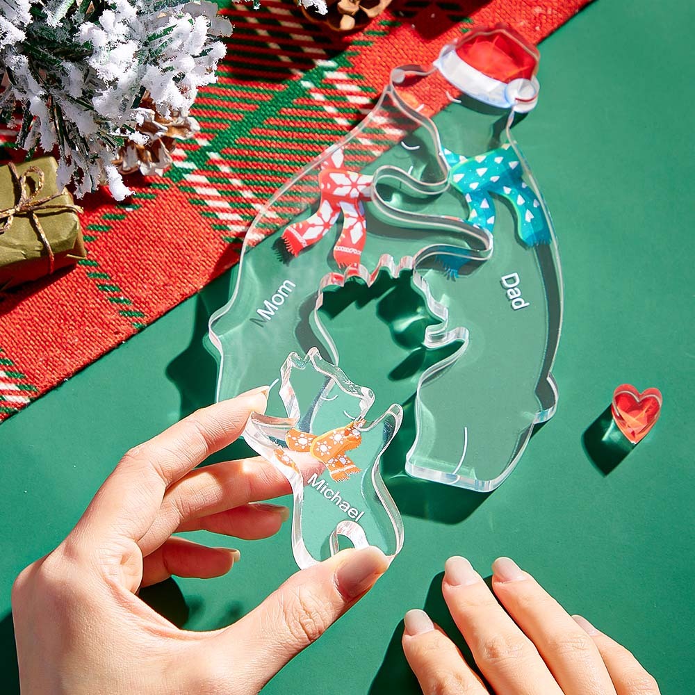 Custom Names Christmas Hugging Bear Family Acrylic Bear Family Puzzle Home Decor Christmas Gifts - Get Photo Blanket