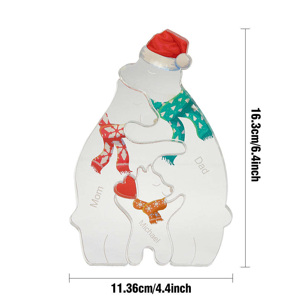 Custom Names Christmas Hugging Bear Family Acrylic Bear Family Puzzle Home Decor Christmas Gifts - Get Photo Blanket