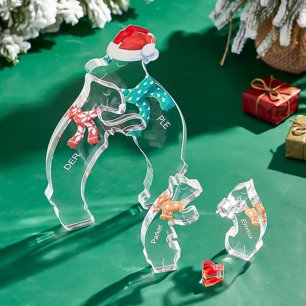 Custom Names Christmas Hugging Bear Family Acrylic Bear Family Puzzle Home Decor Christmas Gifts - Get Photo Blanket