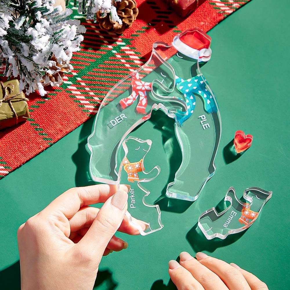 Custom Names Christmas Hugging Bear Family Acrylic Bear Family Puzzle Home Decor Christmas Gifts - Get Photo Blanket