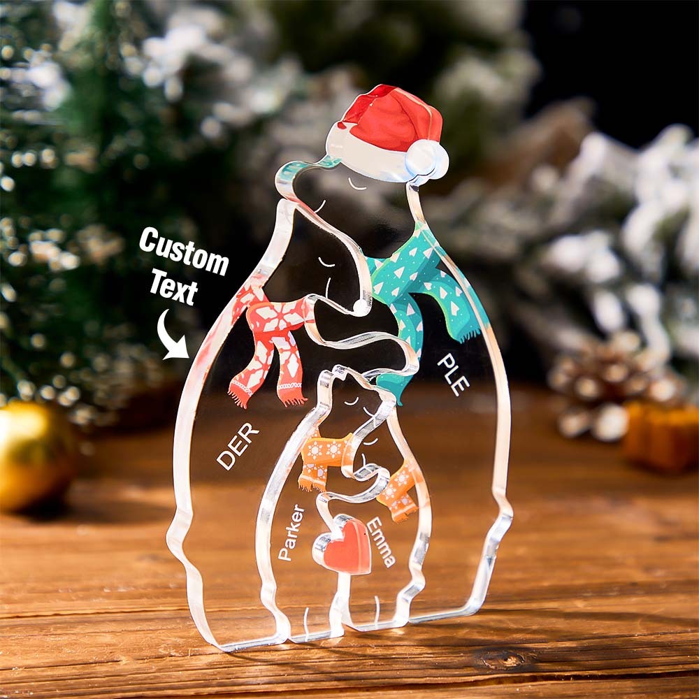 Custom Names Christmas Hugging Bear Family Acrylic Bear Family Puzzle Home Decor Christmas Gifts - Get Photo Blanket