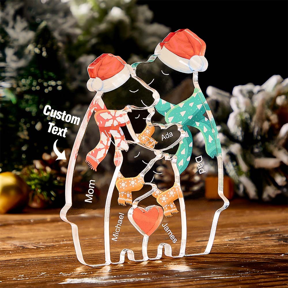 Custom Names Christmas Hugging Bear Family Acrylic Bear Family Puzzle Home Decor Christmas Gifts - Get Photo Blanket