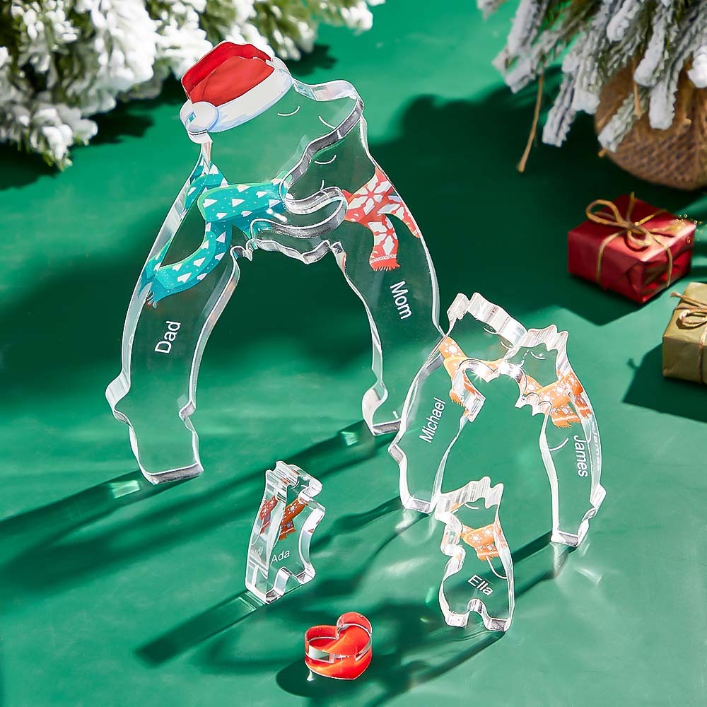 Custom Names Christmas Hugging Bear Family Acrylic Bear Family Puzzle Home Decor Christmas Gifts - Get Photo Blanket