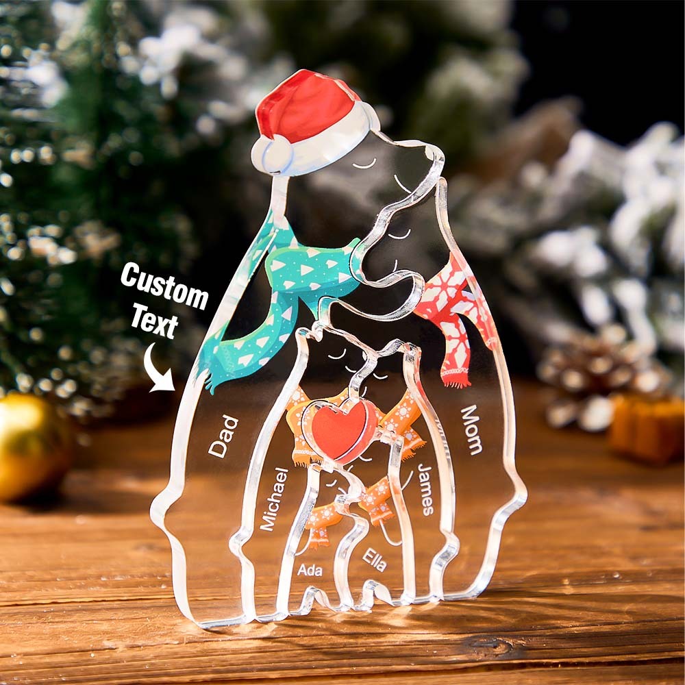 Custom Names Christmas Hugging Bear Family Acrylic Bear Family Puzzle Home Decor Christmas Gifts - Get Photo Blanket