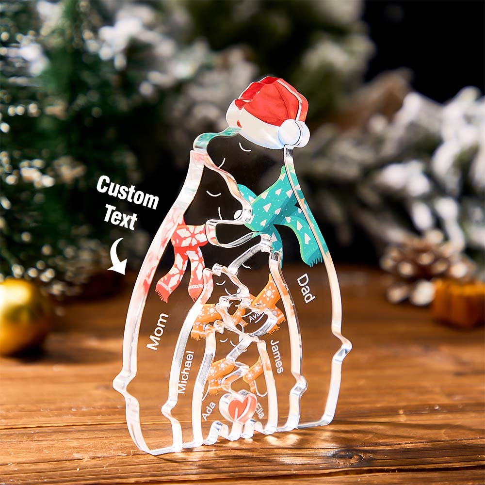 Custom Names Christmas Hugging Bear Family Acrylic Bear Family Puzzle Home Decor Christmas Gifts - Get Photo Blanket