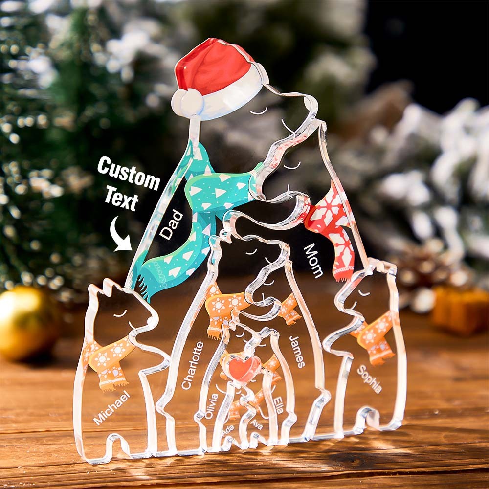 Custom Names Christmas Hugging Bear Family Acrylic Bear Family Puzzle Home Decor Christmas Gifts - Get Photo Blanket