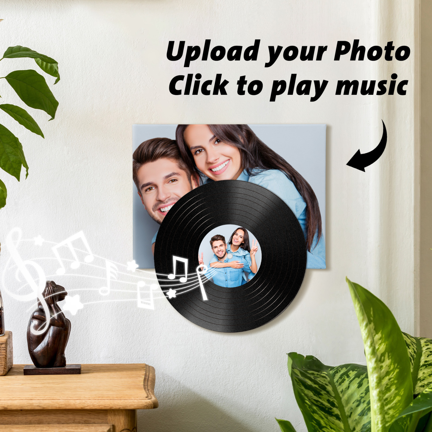 Personalized Vinyl Record Wall Art with Photo & Song �?Romantic Gift for Couples, Just Click to Play Your Love