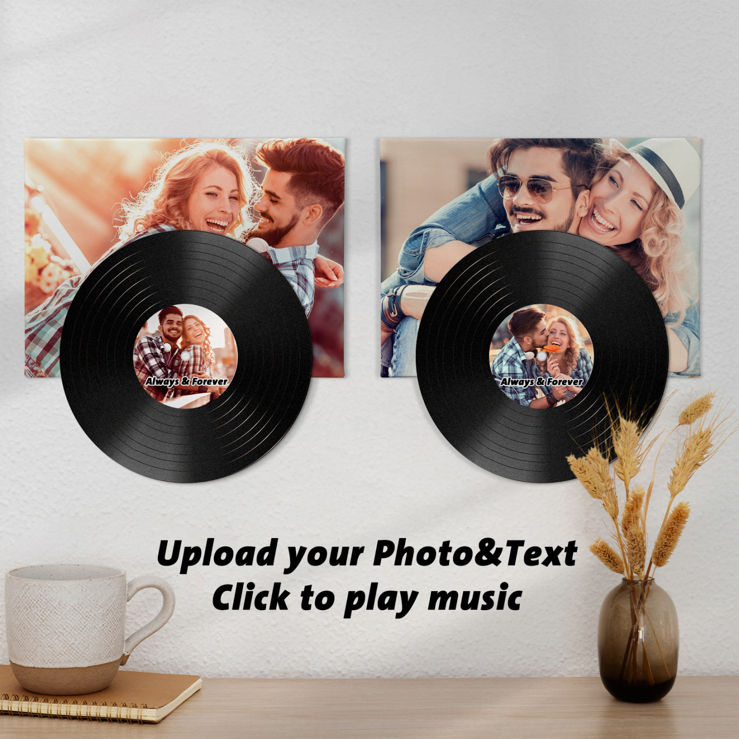 Personalized Vinyl Record Wall Art with Photo & Song �?Romantic Gift for Couples, Just Click to Play Your Love