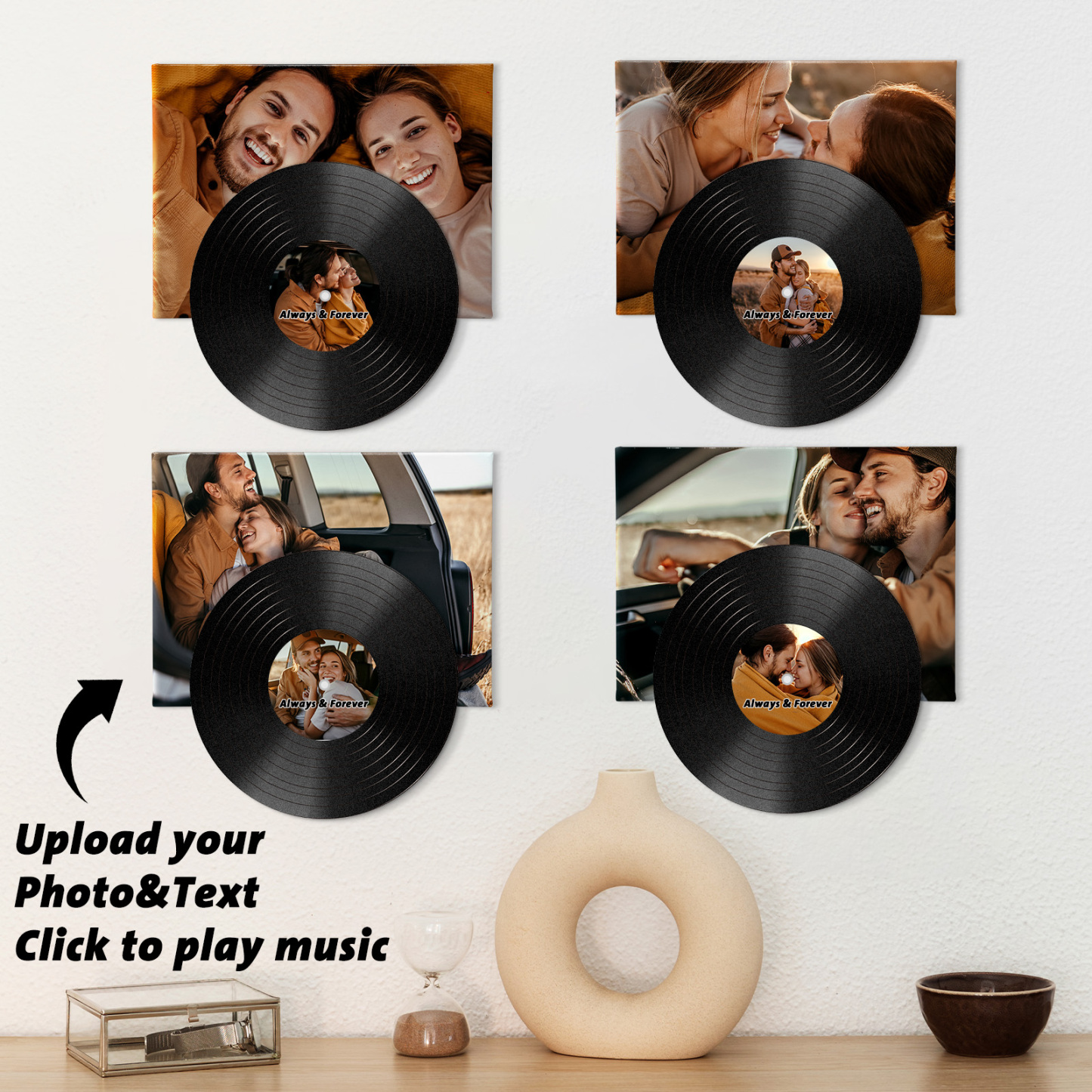 Personalized Vinyl Record Wall Art with Photo & Song �?Romantic Gift for Couples, Just Click to Play Your Love