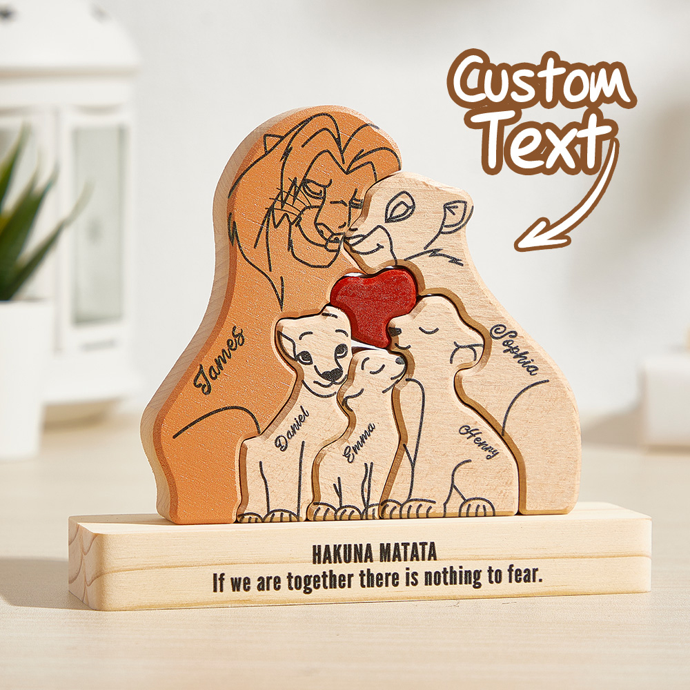 Wooden Lions Family Custom Names Puzzle Home Decor Gifts