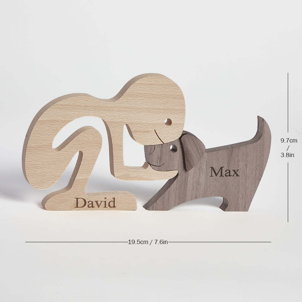 Man and Dog Wooden Pet Carving Blocks Custom Name Table Decor Gifts for Pet Lover - Get Photo Blanket