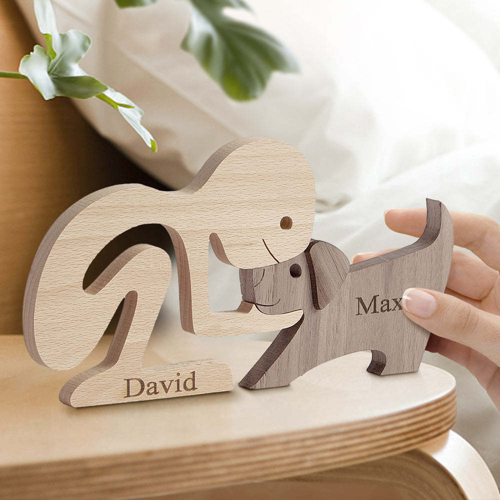 Man and Dog Wooden Pet Carving Blocks Custom Name Table Decor Gifts for Pet Lover - Get Photo Blanket