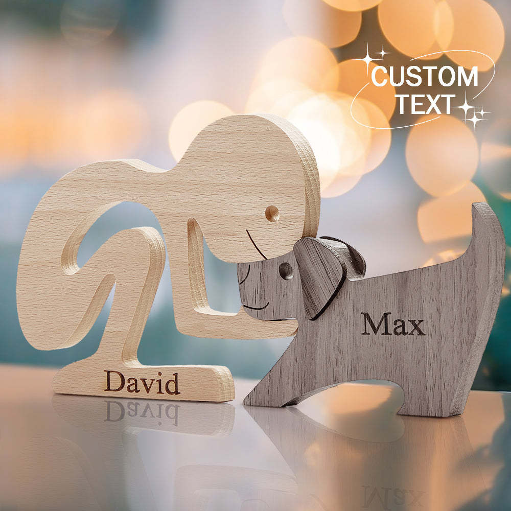 Man and Dog Wooden Pet Carving Blocks Custom Name Table Decor Gifts for Pet Lover - Get Photo Blanket