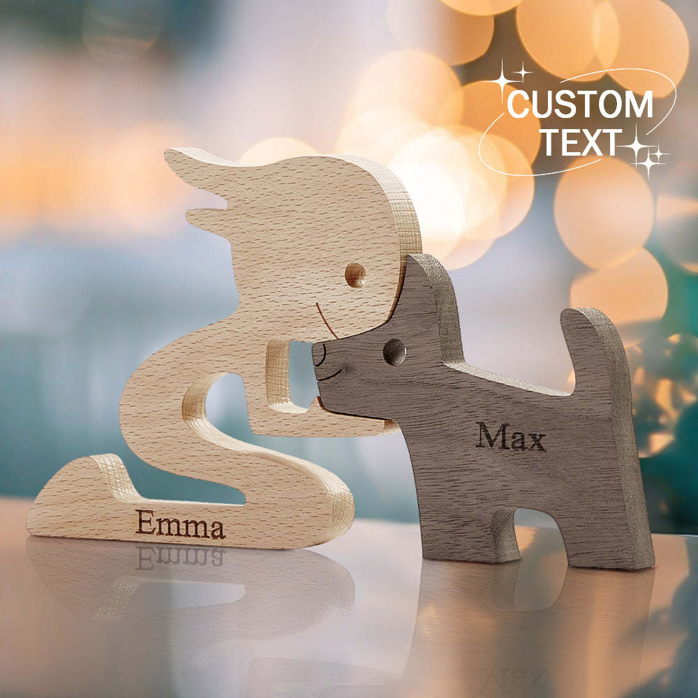 Woman and Dog Wooden Pet Carving Blocks Custom Name Table Decor Gifts for Pet Lovers - Get Photo Blanket