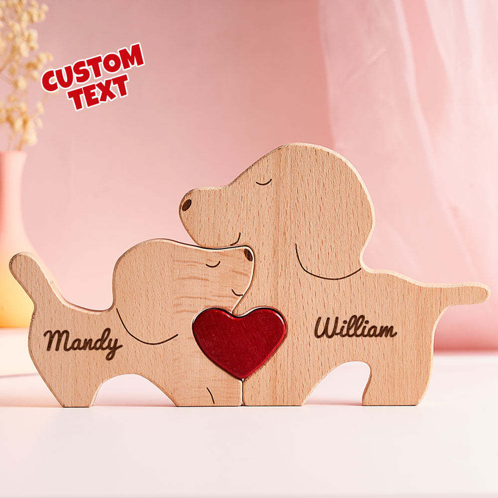 Custom Name Wooden Dog Couple Heart Blocks Valentine's Day Gifts - Get Photo Blanket