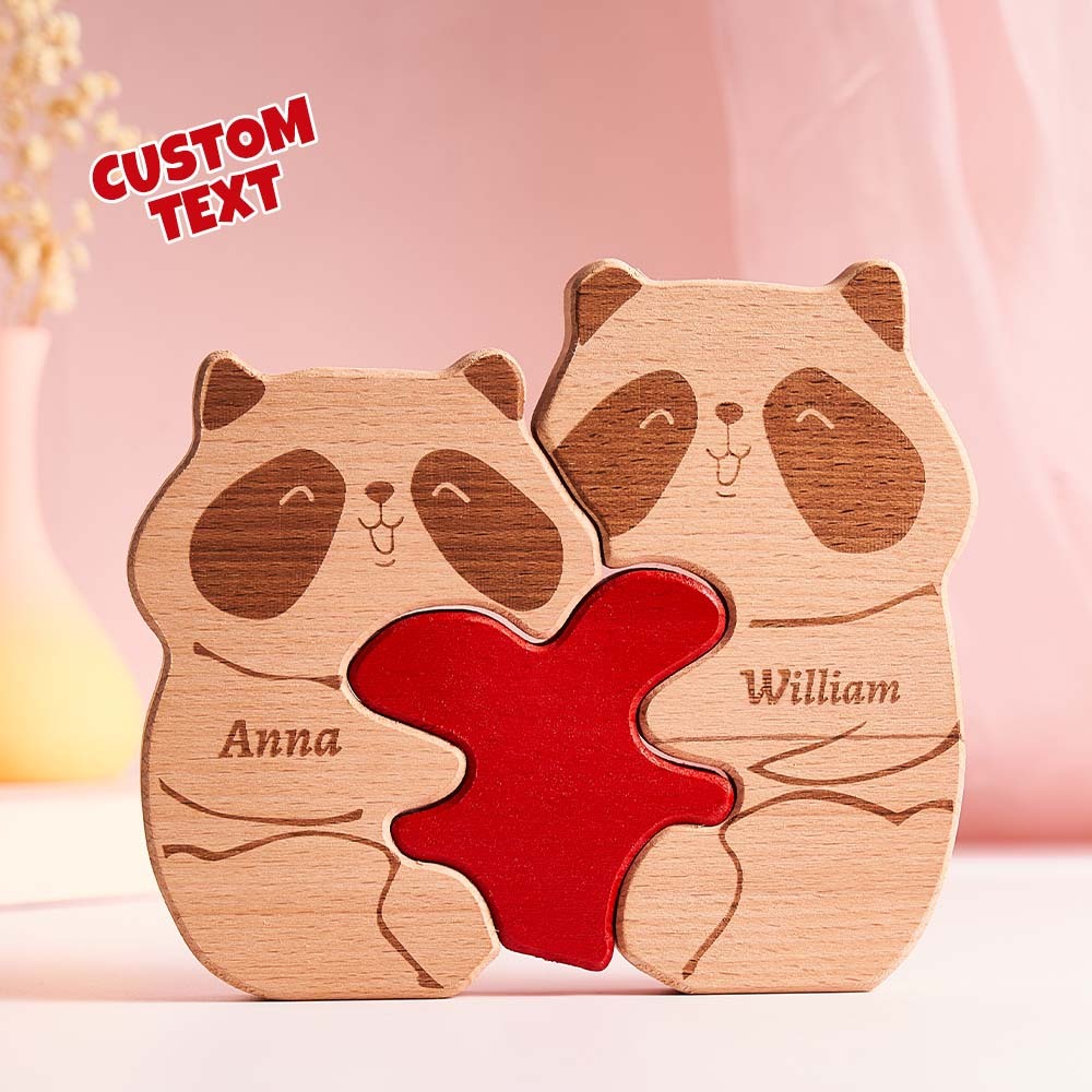 Custom Name Wooden Panda Couple Heart Blocks Valentine's Day Gifts - Get Photo Blanket