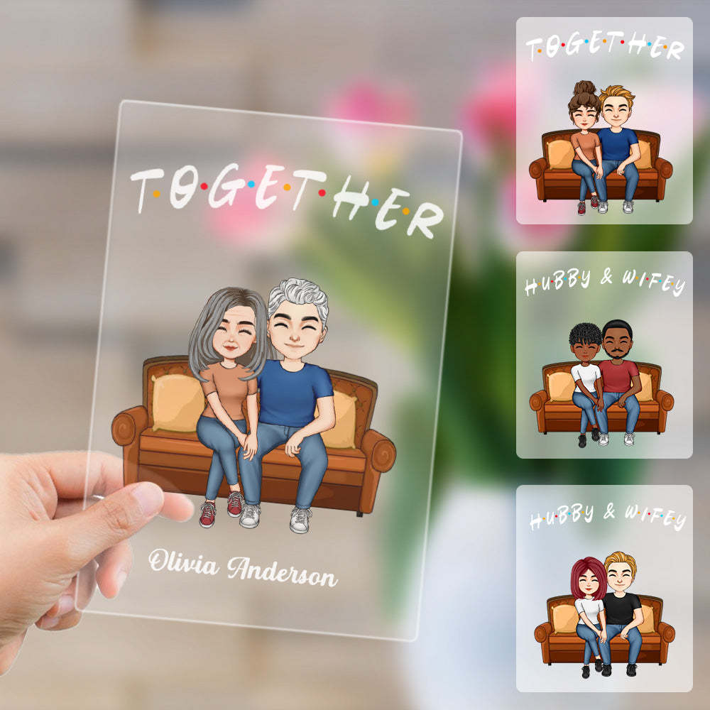 Custom Couple Personalized Hairstyle Clothes and Name Cartoon Plaque Lamp Gifts for Him - Get Photo Blanket