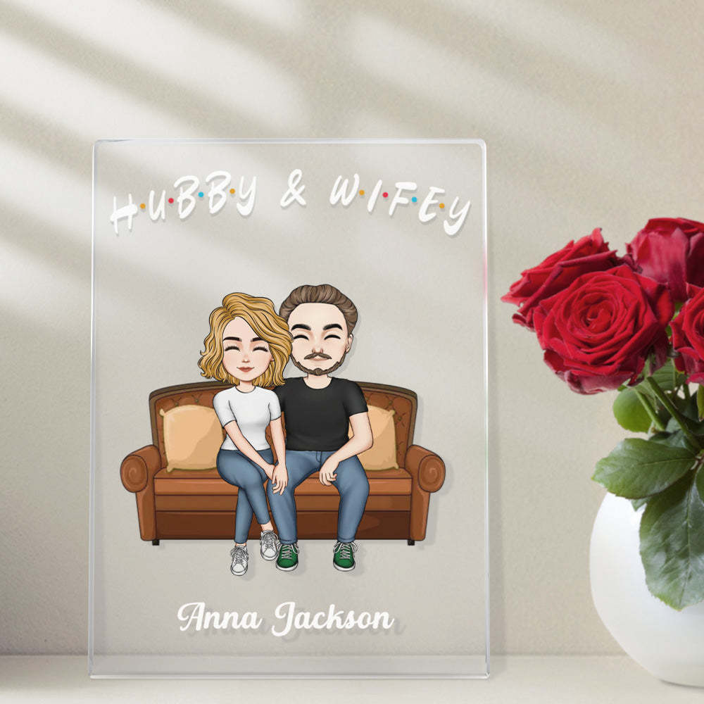 Custom Couple Personalized Hairstyle Clothes and Name Cartoon Plaque Lamp Gifts for Him - Get Photo Blanket