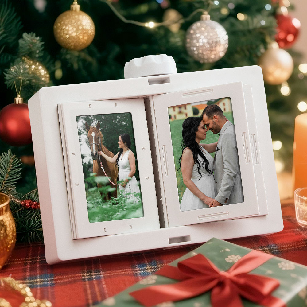 Personalized Rotating Photo Frame Carousel Custom Photo Desktop Photo Reel Flip & Spin Photo Box 2025 Christmas Gifts - Get Photo Blanket