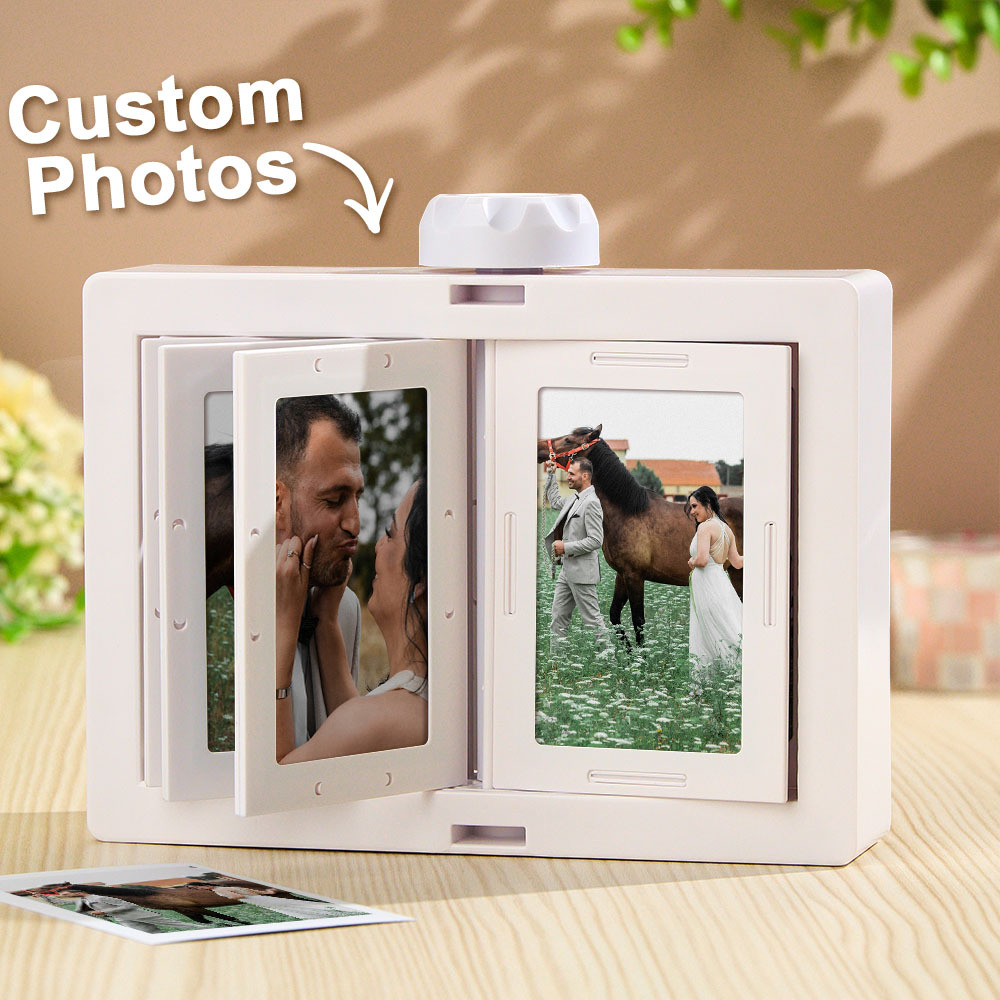 Personalized Rotating Photo Frame Carousel Custom Photo Desktop Photo Reel Flip & Spin Photo Box 2025 Christmas Gifts - Get Photo Blanket