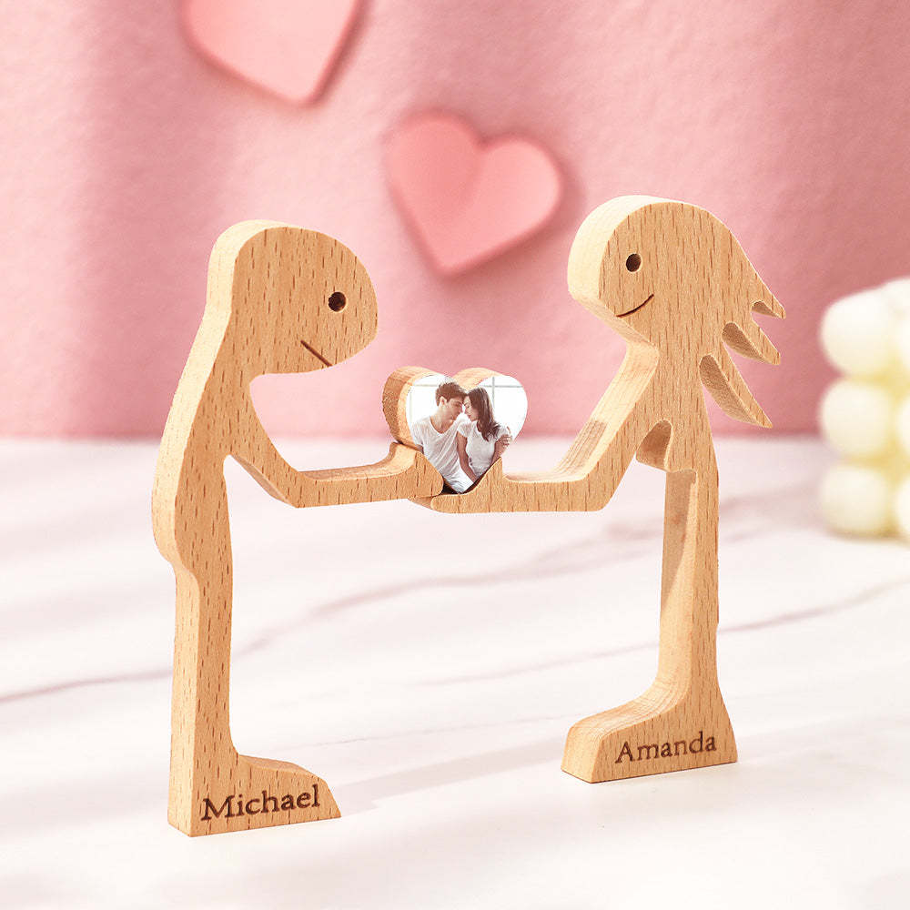 Personalized Wooden Standing Couple and Love Heart Puzzle Custom Valentine's Day Gifts - Get Photo Blanket