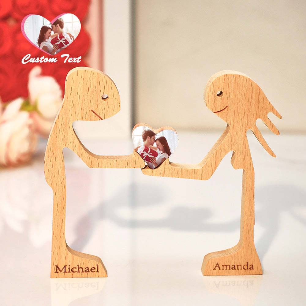 Personalized Wooden Standing Couple and Love Heart Puzzle Custom Valentine's Day Gifts - Get Photo Blanket