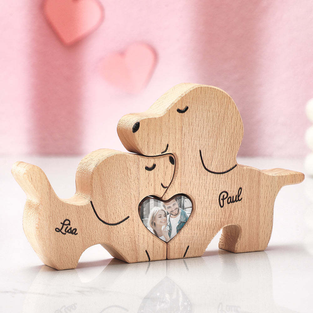 Personalized Wooden Dog Couple Love Heart Puzzle Custom Valentine's Day Gifts - Get Photo Blanket