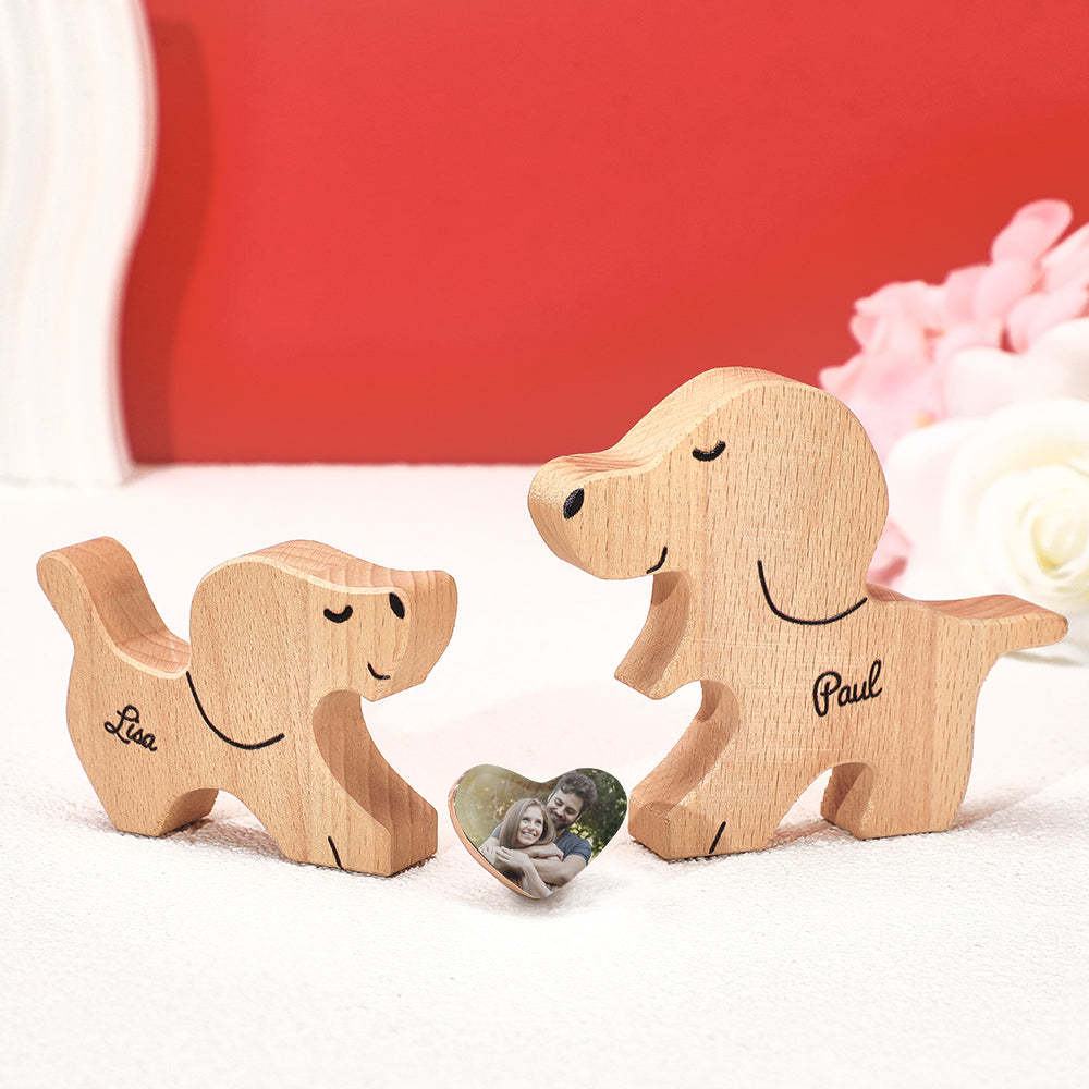 Personalized Wooden Dog Couple Love Heart Puzzle Custom Valentine's Day Gifts - Get Photo Blanket