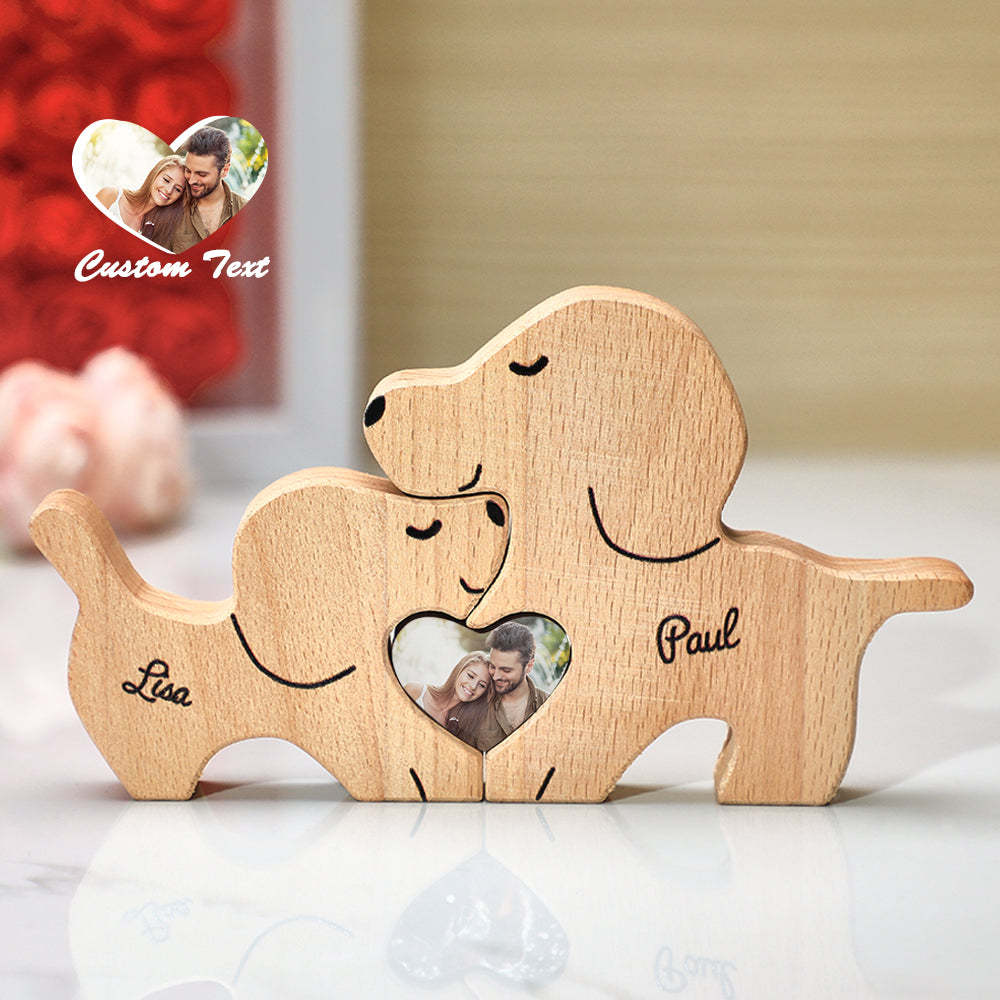 Personalized Wooden Dog Couple Love Heart Puzzle Custom Valentine's Day Gifts - Get Photo Blanket