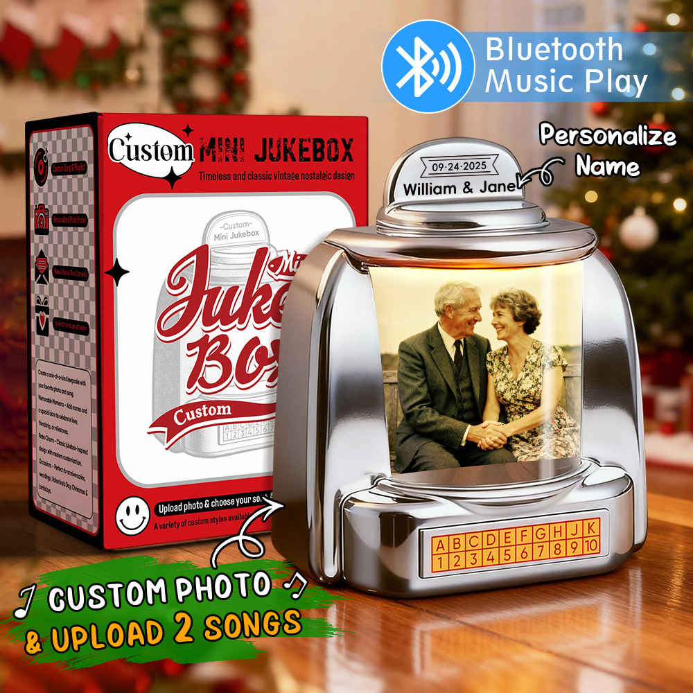 Custom Mini Jukebox Retro Speaker – Personalized Photo & 2 Songs Mini Player with Radio | Vintage Tabletop Home Decor Nostalgic Gift - Get Photo Blanket