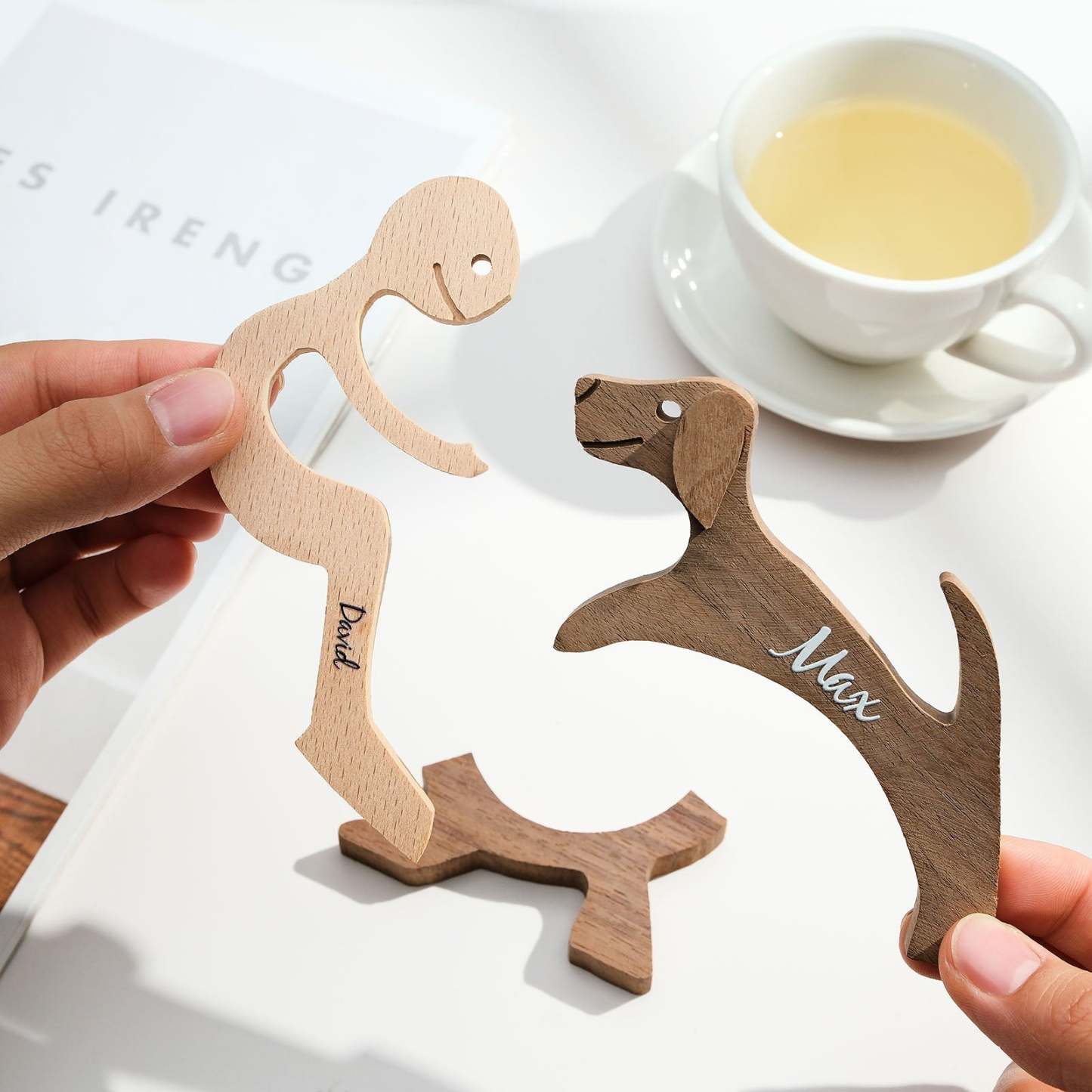 Custom Name Wooden Pet Carving Blocks Table Decor Gifts for Pet Lover - Get Photo Blanket