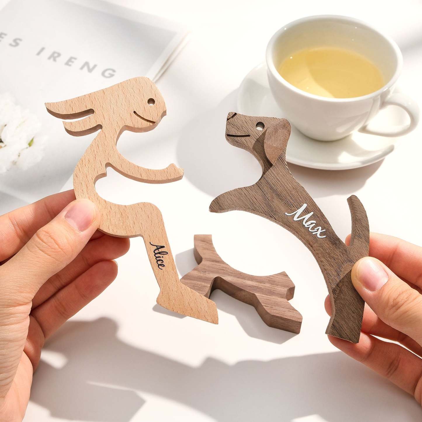 Custom Name Wooden Pet Carving Blocks Table Decor Gifts for Pet Lover - Get Photo Blanket