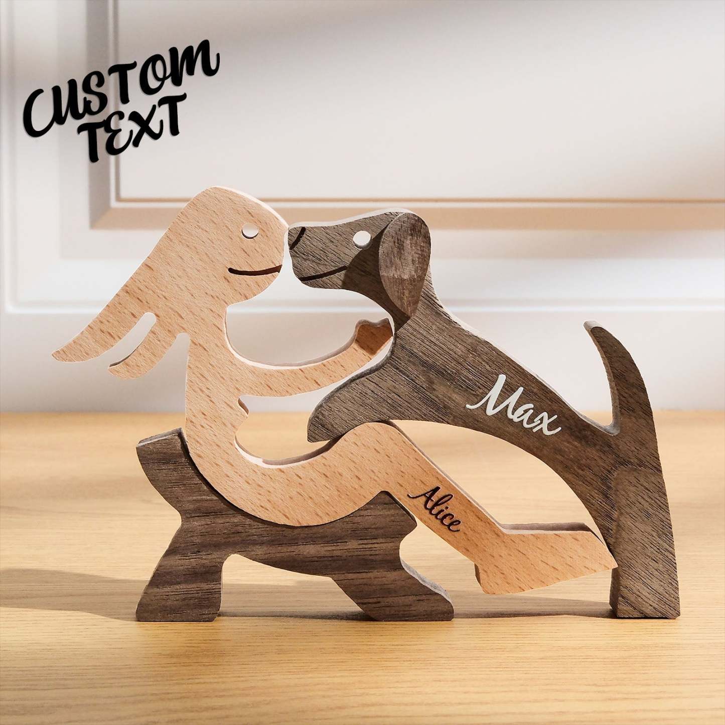 Custom Name Wooden Pet Carving Blocks Table Decor Gifts for Pet Lover - Get Photo Blanket