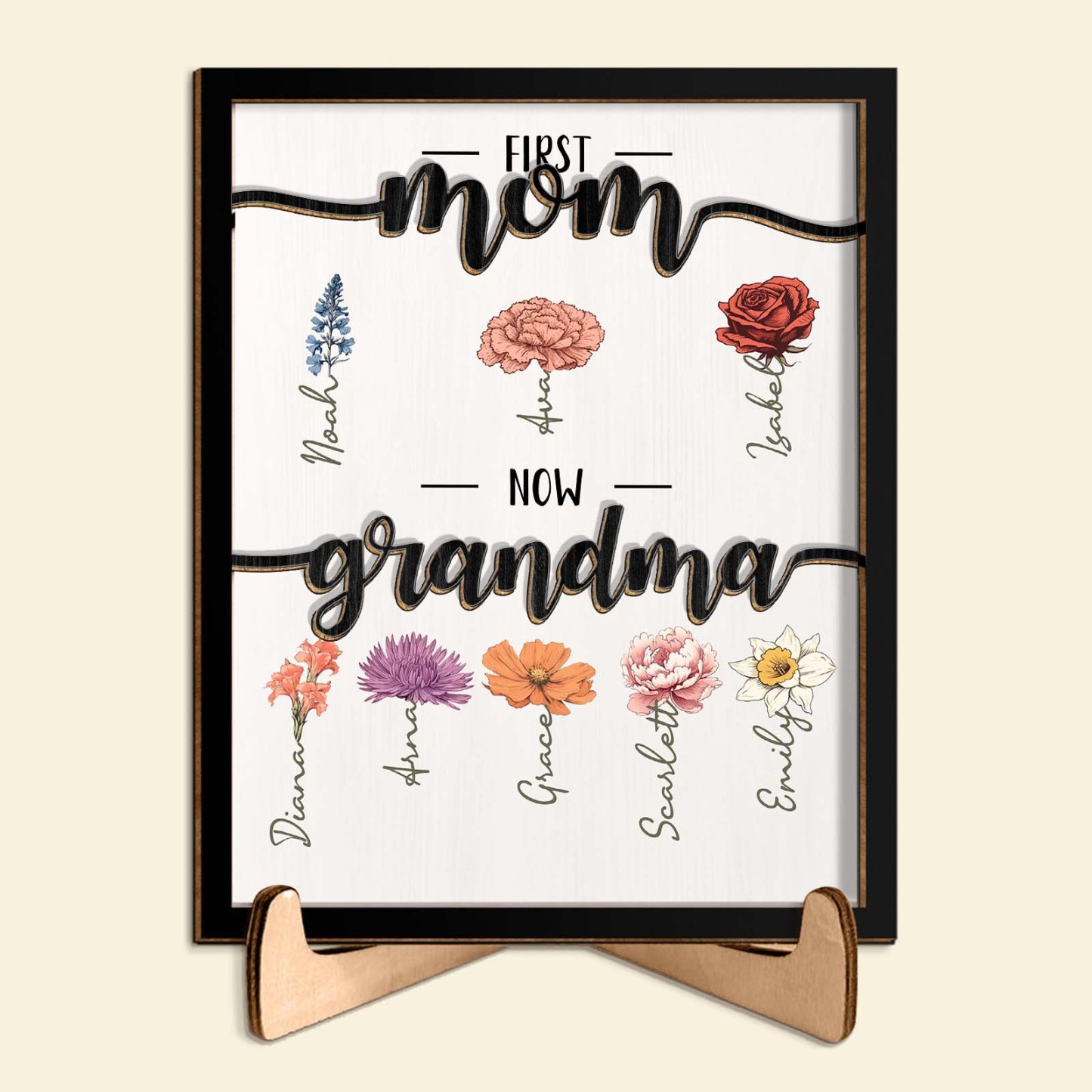 First Mom Now Grandma - Personalized Wooden Plaque Mother's Day Gift - Get Photo Blanket