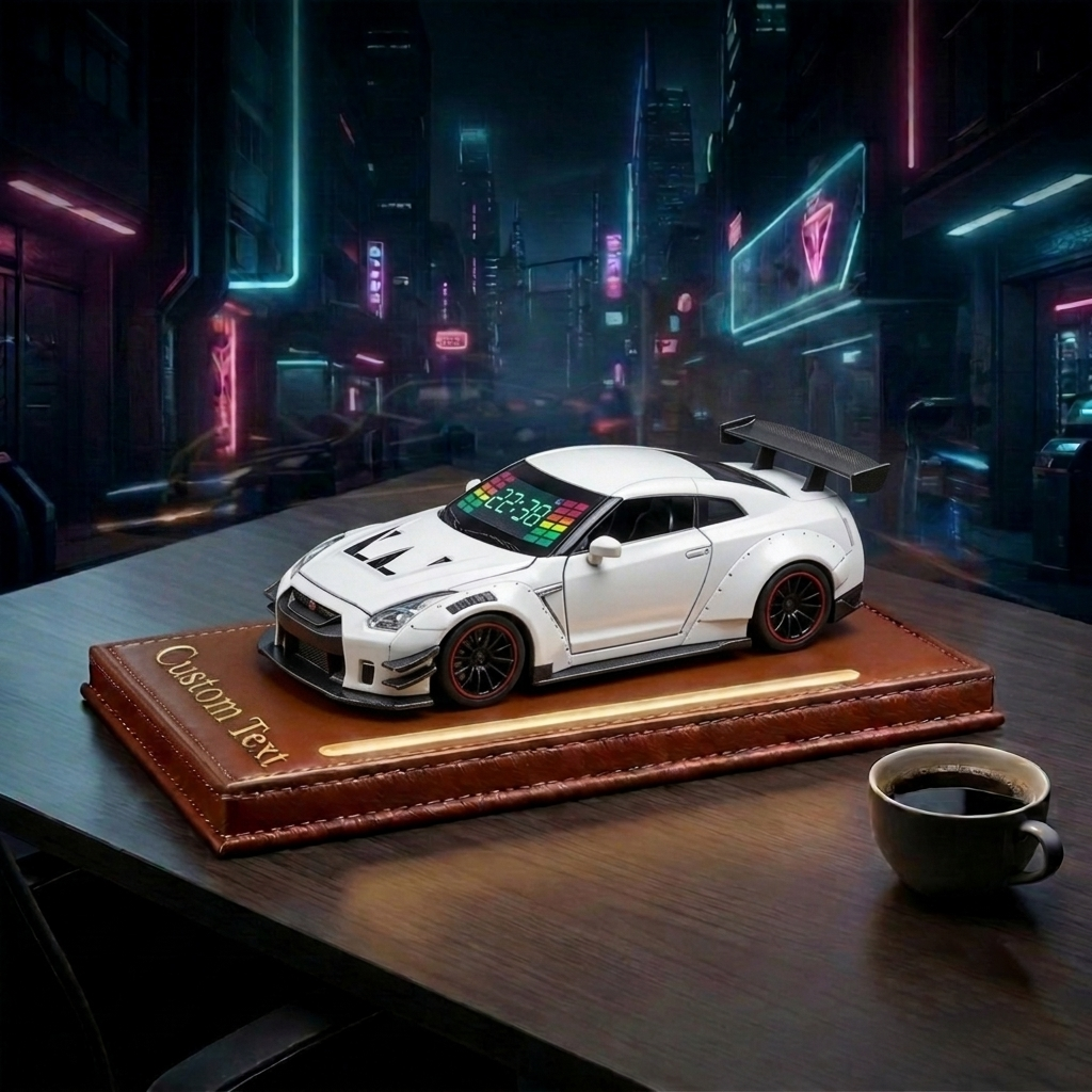 Hypercar Alarm Clock with Engine Sound, Exhaust Effect & LED Lights – Desk Gift for Car Lovers