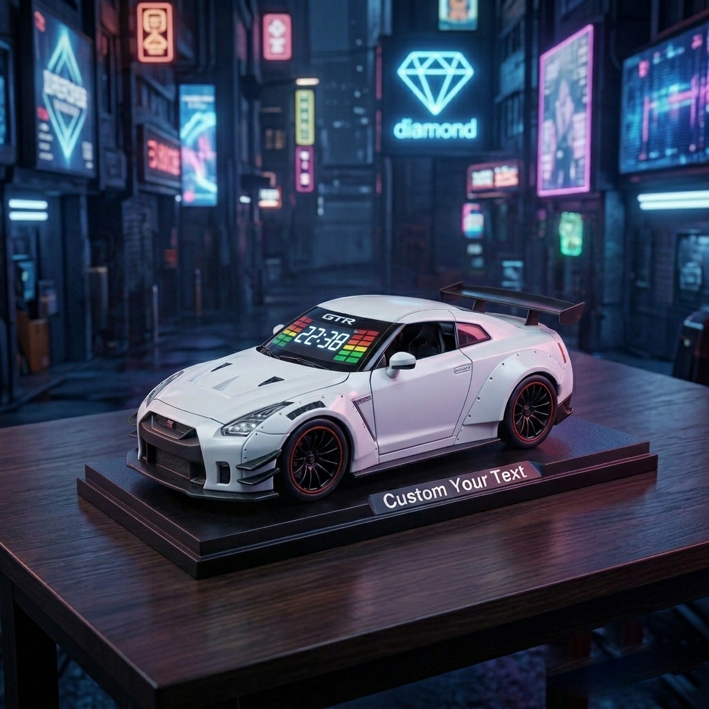 Hypercar Alarm Clock with Engine Sound, Exhaust Effect & LED Lights – Desk Gift for Car Lovers