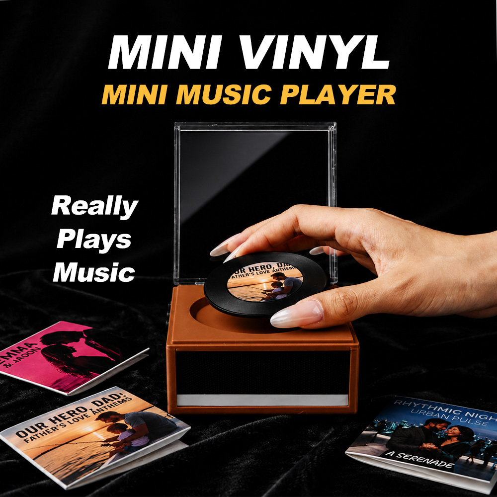 Personalized Mini Vinyl Music Player That Really Plays Music | Each Vinyl Can Play a Different Full Song, Custom Photo Album Cover, Vinyl Color, Anniversary Gift for Couples - Get Photo Blanket