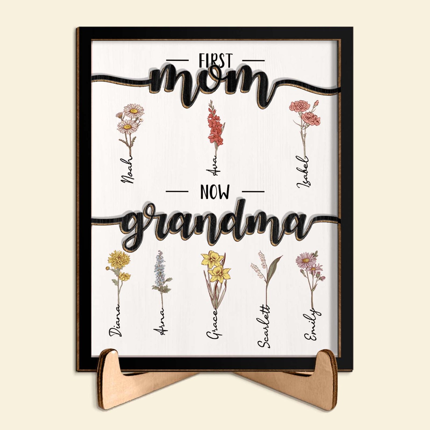 First Mom Now Grandma - Personalized Wooden Plaque 2 Layers Mother's Day Gift - Get Photo Blanket