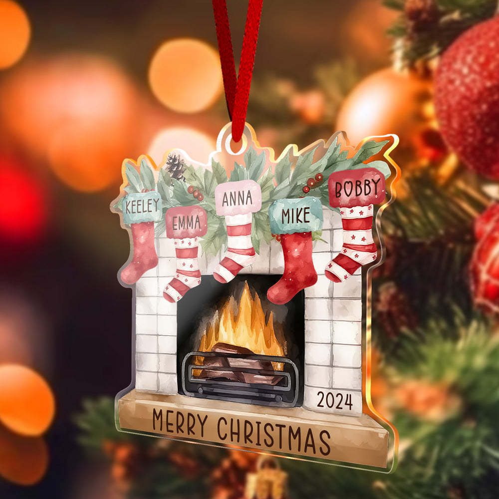 Personalized Family Christmas Ornament with Name Fireplace Stocking Ornament Gift for Family - Get Photo Blanket